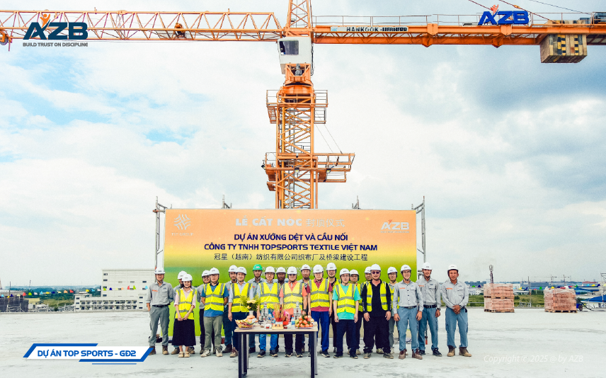 CẤT NÓC DỰ ÁN XƯỞNG DỆT VÀ CẦU NỐI CÔNG TY TNHH TOPSPORTS TEXTILE VIỆT NAM