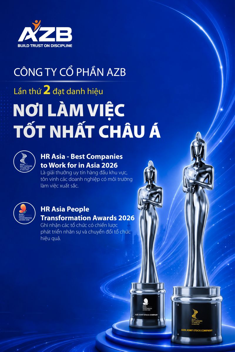  AZB ĐẠT CÚ ĐÚP GIẢI THƯỞNG TẠI HR ASIA AWARDS 2026 TRONG KỶ NIỆM 15 NĂM THÀNH LẬP